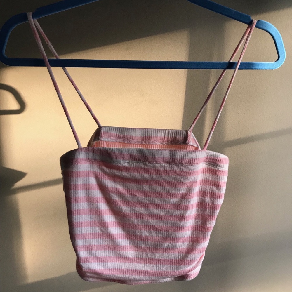 PACSUN Pink/White Striped Cropped Tank Size Small